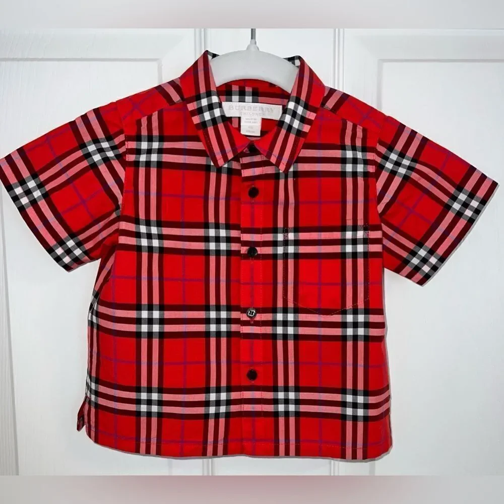 BURBERRY BABY CHECK RED BUTTON SHORT SLEEVE 6M